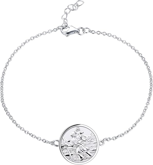 FJ St. Christopher Jewelry 925 Sterling Silver, Antiqued Religious Protector Talisman Pendant for Men Women, Coin/Round/Oval/Medal/Square/Locket