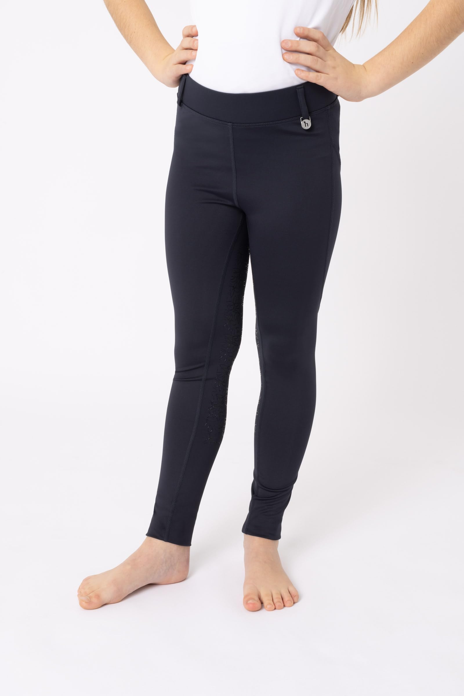 HORZE Kinder Reitleggings DEA, Reithose Mädchen, Gürtelschlaufen, Vollbesatz, Handytasche, Blau, 134/140