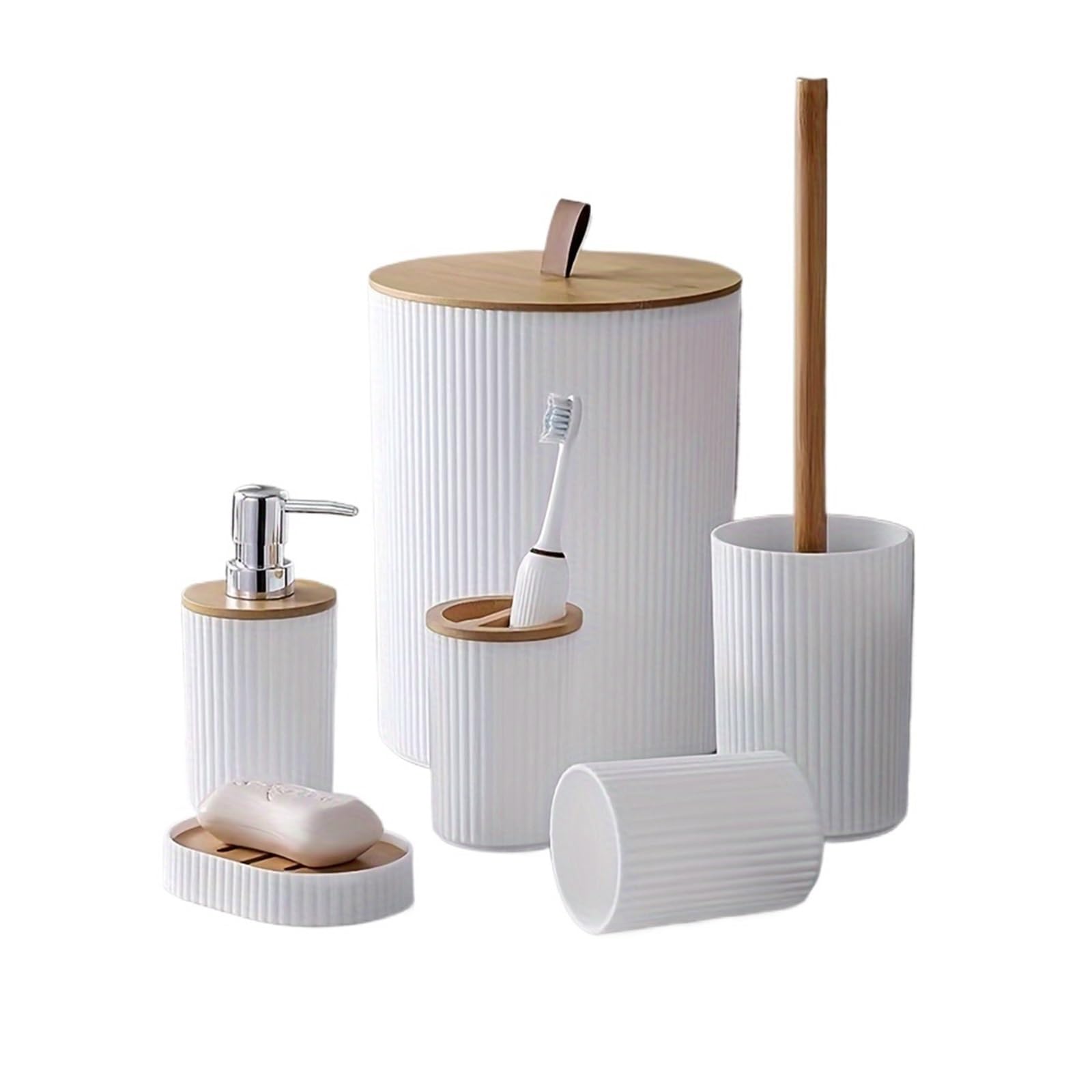 6pc Bathroom Set Daily Necessities Accessories Trash Can Toothbrush Holder Lotion Soap Dispenser Dish Toilet Brush for Kitchen and Bathroom