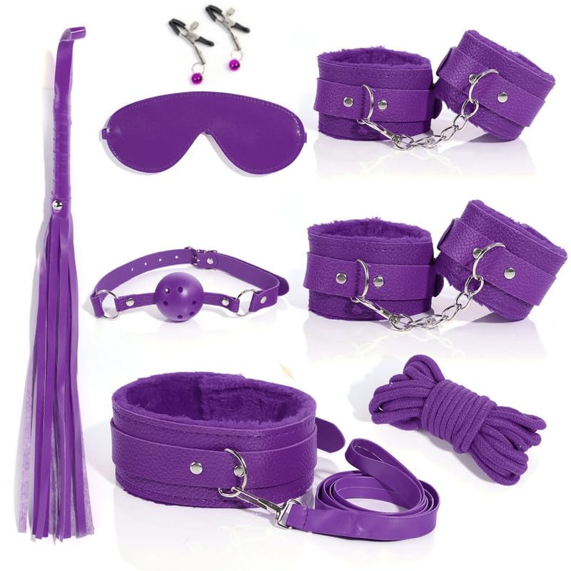 ZeeKoug Conjunto De 8 Piezas De Accesorios De Entrenamiento De Yoga De Cuero PúRpura, Equipo Auxiliar para El Entrenamiento En El Hogar, TamañO Ajustable, Regalo Original