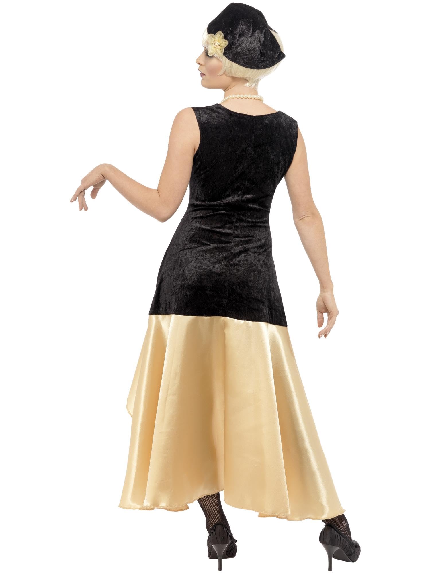 Smiffys 20s Gatsby Girl Costume, Black Dress, Hat and Pearl Necklace, 1920's Razzle Fancy Dress, 1920s Dress Up Stock Type R & O
