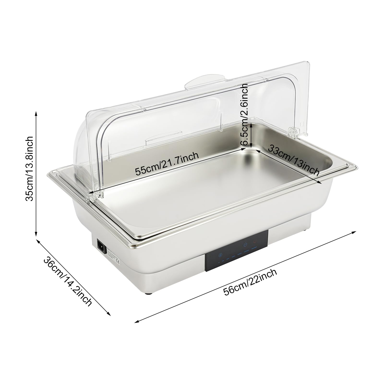 Contenitore termico in acciaio inox, 600 W, per buffet, chafing dish a buffet, chafing dish buffet, set caldo in acciaio inox, per ristoranti a buffet (1 padella per alimenti)