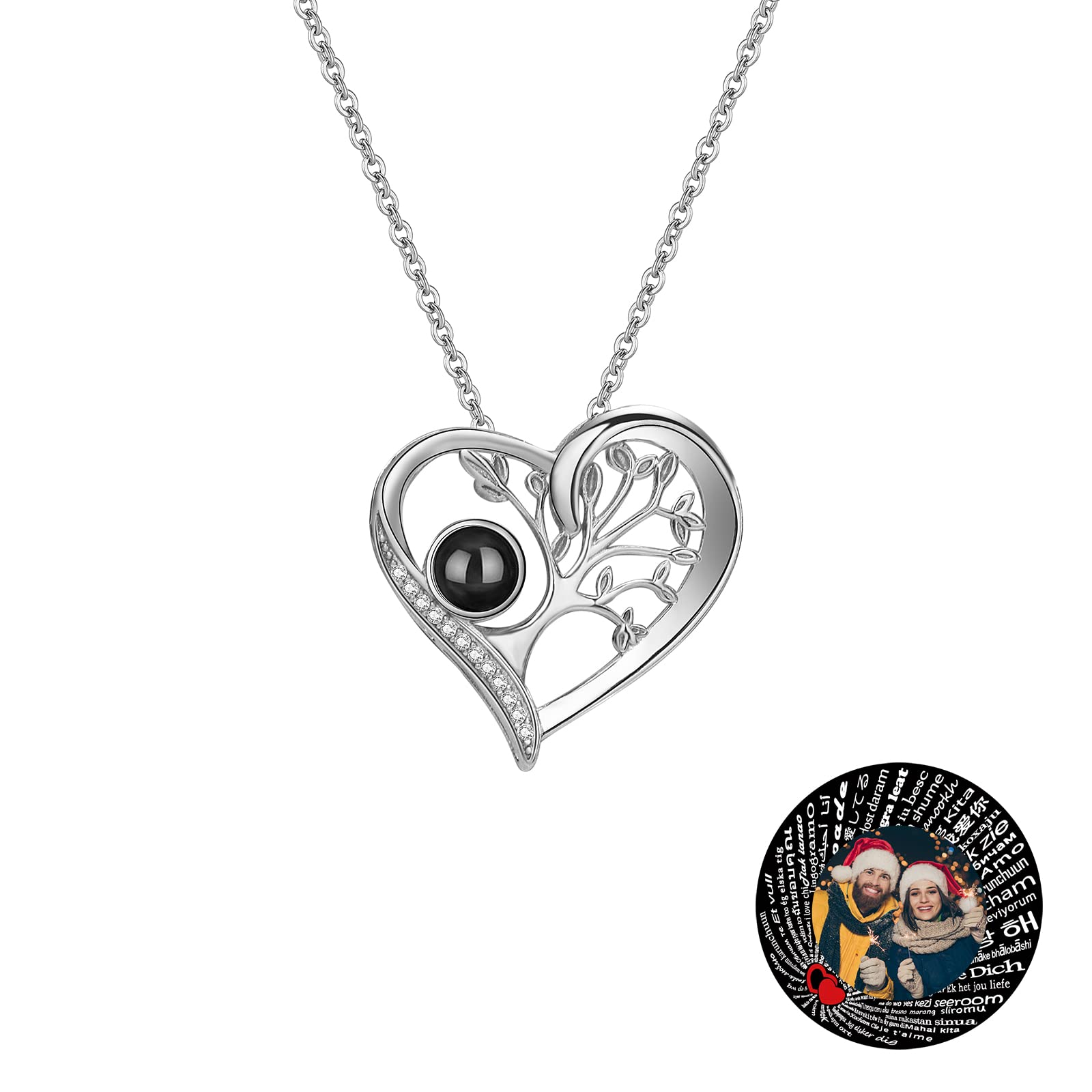 LLKCHQDCollar personalizado con proyección de foto, collar personalizado Te quiero en 100 idiomas, regalo personalizado para novia, esposa o madre