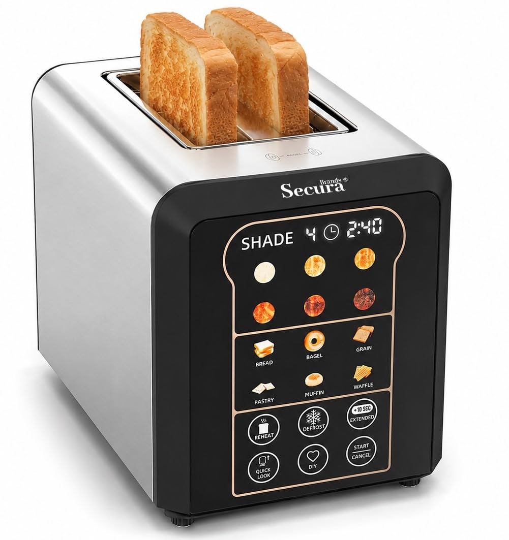 Secura Brands 2-Slice Automatic Toaster, Smart Touch Screen with Digital Timer, 6 Bread Types, 6 Toasting Levels, Reheat/Defrost, +10s Time Extension, Mem-image-37