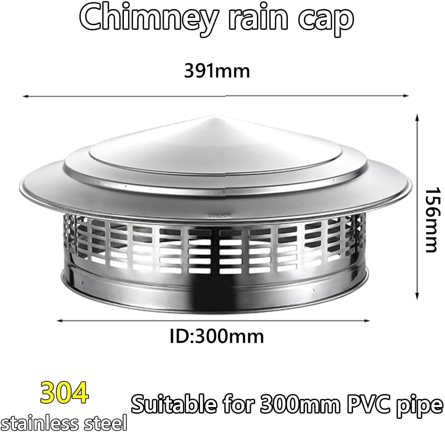 Chimney Cover, Chimney Rain Caps, Cone Roof Chimneys Cap, 304 Stainless Steel Fireplace Chimneys Caps, Chimney Rain Cap, Wind Directional Chimney Caps 110mm (4.33 in)(300mm (11.81 in))
