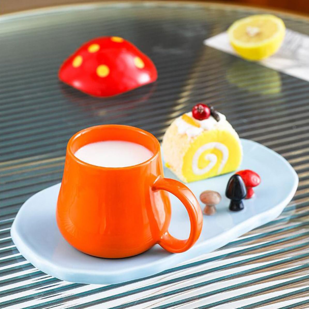 Tasses à Café Poignée Forme Champignon en Céramique Lot de 2 Design Créatif et Apparence Délicate, Maison Café