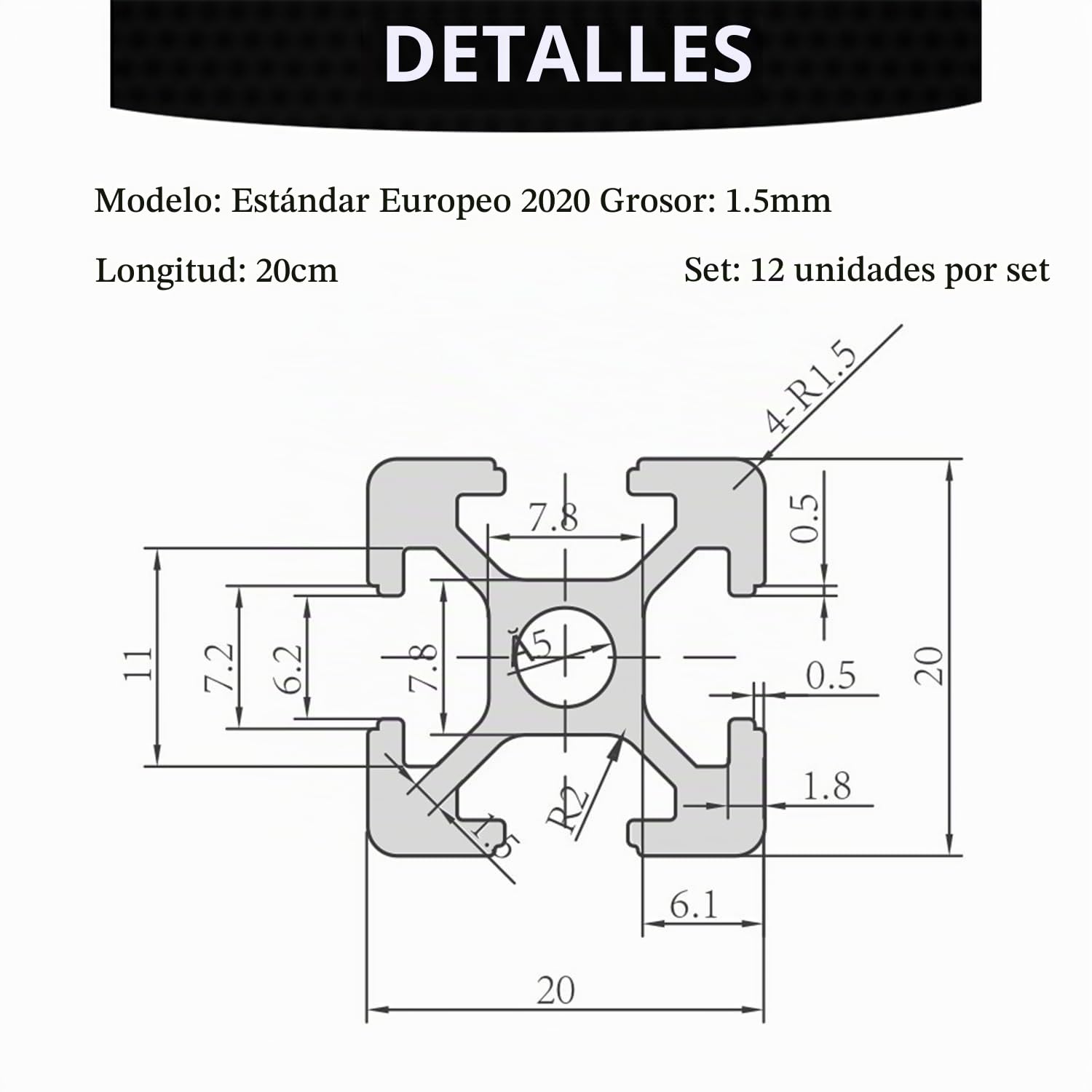 12 Piezas Perfiles De Aluminio 2 x 2 Cm,20 Cm-1.5mm,Perfil De Construcción Ranura 8 Estándar Europeo,Riel Lineal Aluminio Anodizado,Para Impresora 3d y Máquina Grabado Láser Cnc Diy,(Plata Brillante)