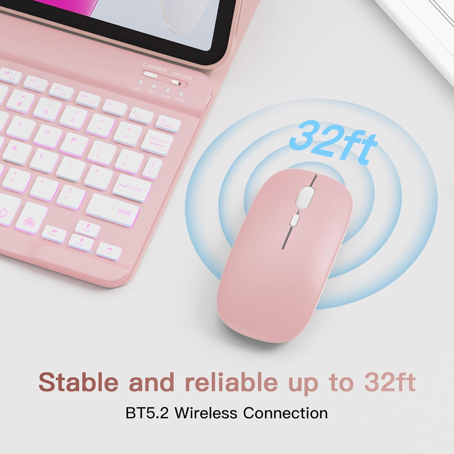 for iPad 11th (A16, 2025) / 10th Generation Case with Keyboard, Mouse and Detachable Wireless Keyboard, 7-Color Backlight, Slim Case with Pencil Holder, Light Pink - Image 7