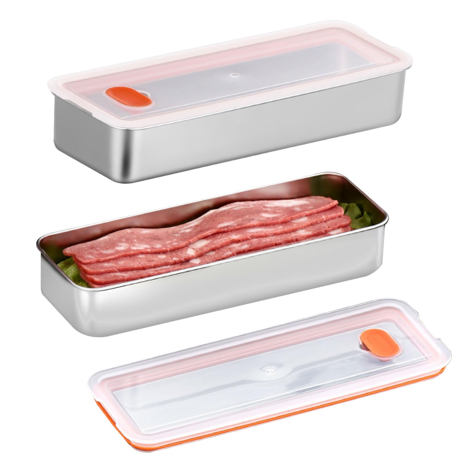 Tefola 2 Pack Bacon Container for Refrigerator, 304 Stainless Steel Airtight Deli Meat Storage Containers Bacon Storage Containers for Fridge Food Storage Containers with Lids (2Pcs)