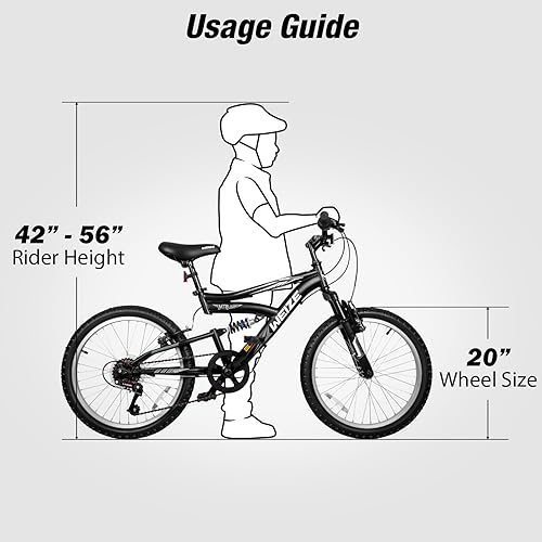 Miniatura 5 de Bicicleta de montaña para niños WEIZE, bicicletas de 20 y 24 pulgadas para niños de 6 a 14 años, para niños y niñas, con suspensión doble completa,