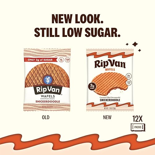 Miniatura 3 de Rip Van Wafels Snickerdoodle Stroopwafels, aperitivos saludables, sin OGM, aptos para dieta cetogénica, aperitivos de oficina, bajos en azúcar (3g)