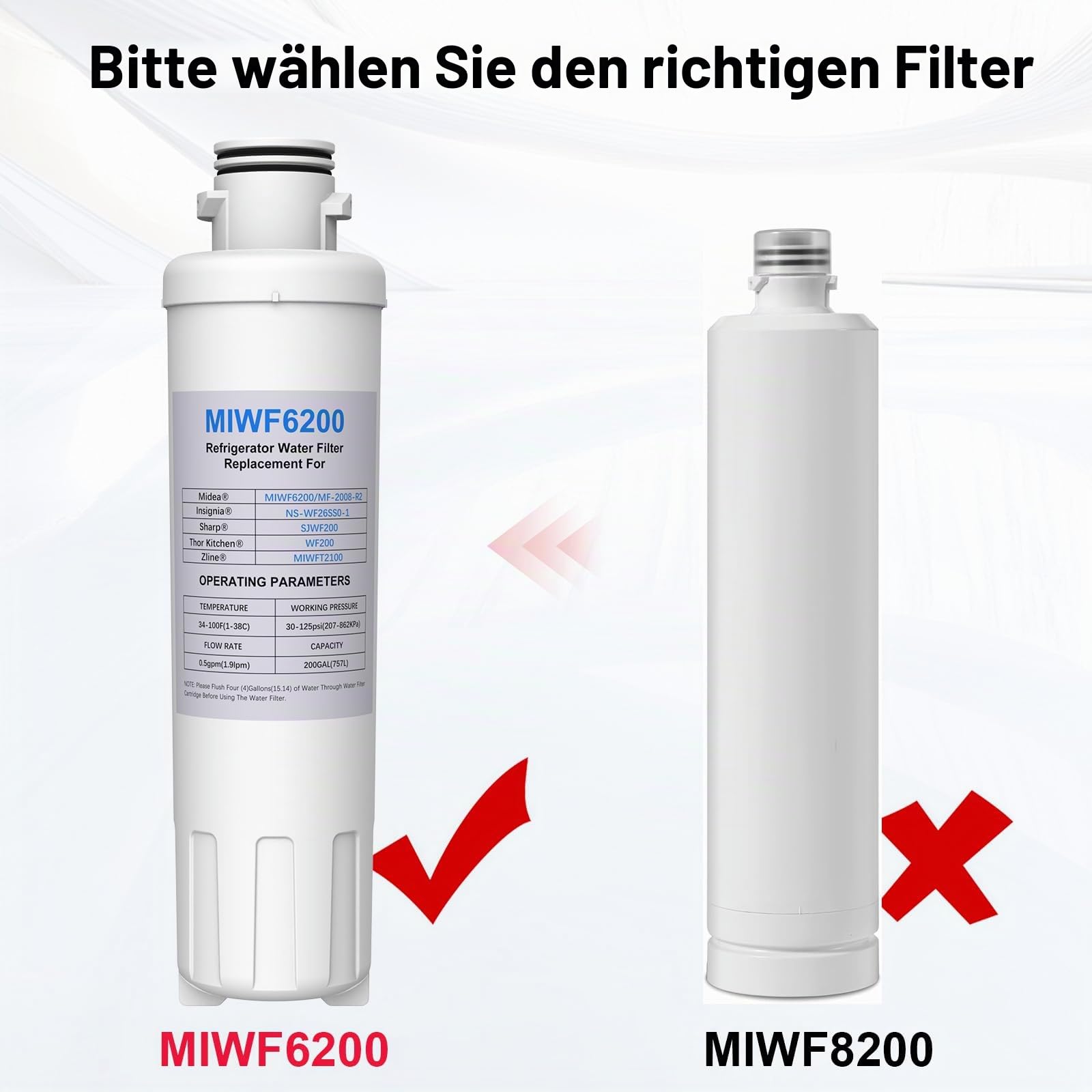 MIWF6200 Kühlschrankfilter, kompatibel mit Midea MF-2008-R2 Insignia NS-WF26SS0-1 Zline MIWFT2100 Kühlschrankfilter, 3 Stück