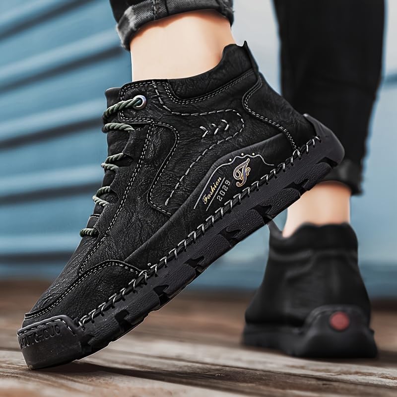 Men's casual leather shoes ankle Chukka boots men's sewn leather lace up ankle boots men's mid top walking driving shoes4