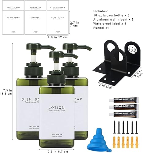 Vista 51 de Botellas recargables de champú y acondicionador para pared de ducha, dispensador de champú y acondicionador con bomba sin taladro