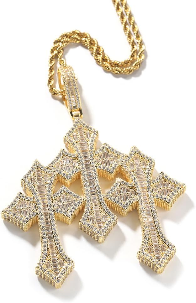 Men's Rope Link Chain Pendant, Moissanite and Gold, Hip Hop Iced Out Jewelry 24inches - Image 2