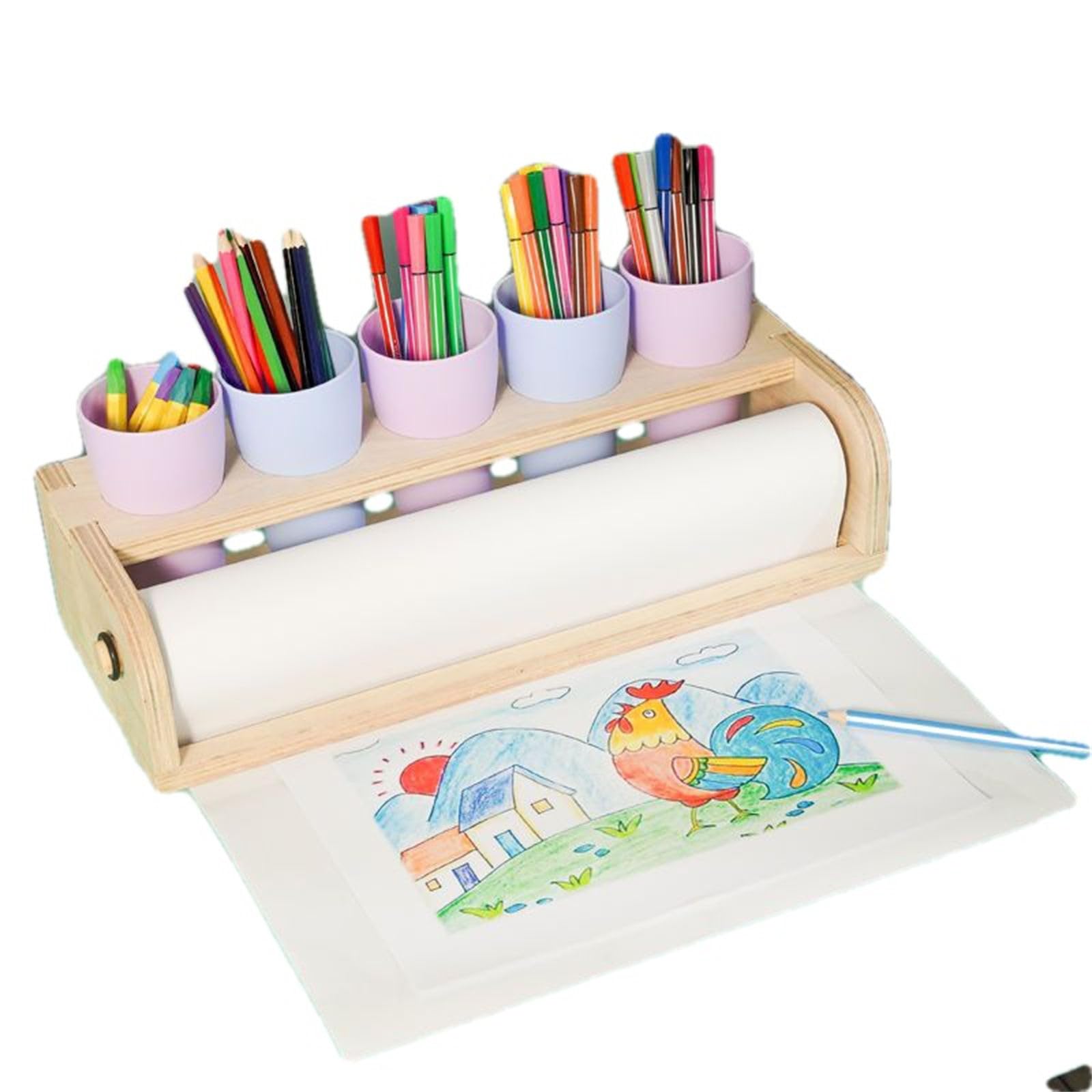 Dispensador de rollos de papel de madera para niños, para dibujo y manualidades, organizador de rollos de papel de escritorio para rollo de papel de 30,5 cm de ancho