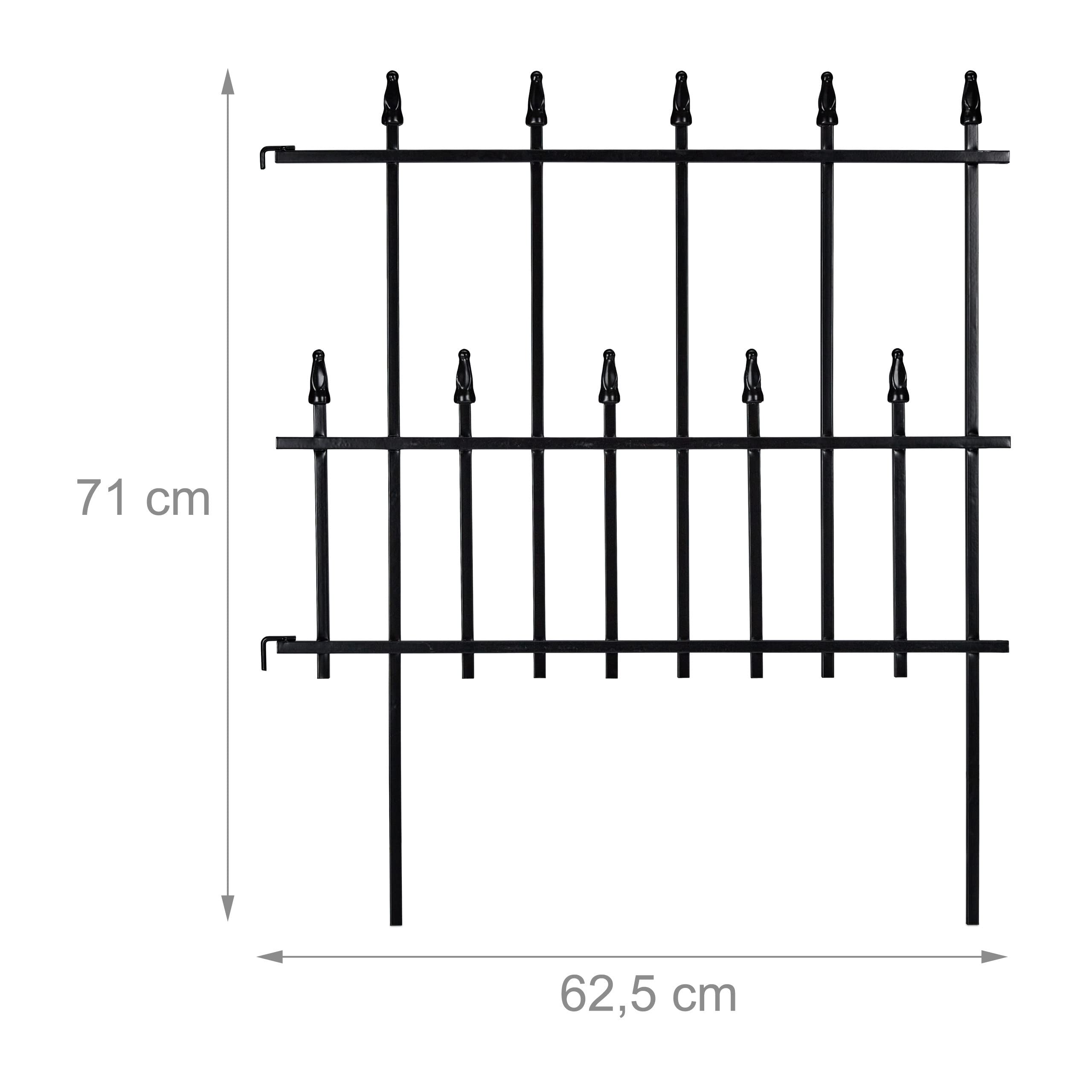 Relaxdays Beetzaun Metall, HxB: 71 x 247 cm, Garten Beeteinfassung zum Stecken, 4 Zaunelemente, Gotik Design, schwarz