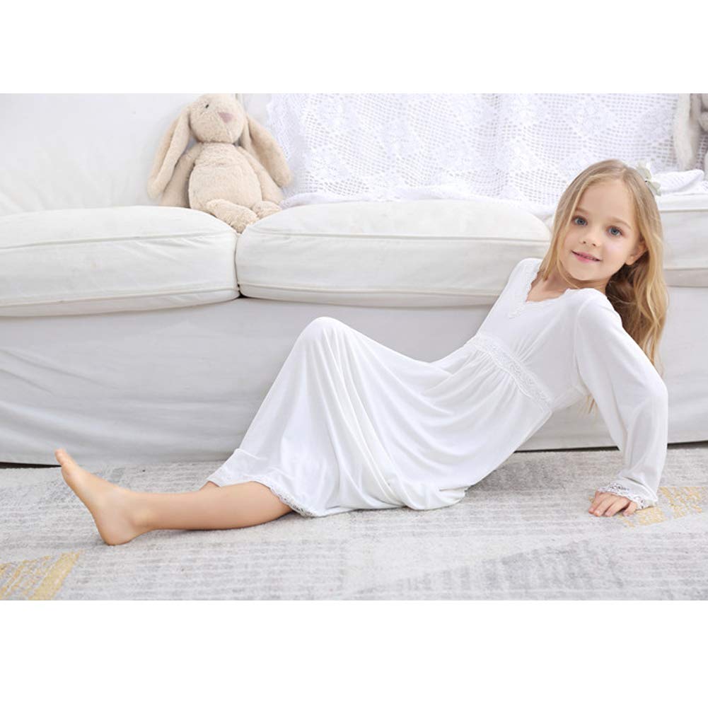Chemise de Nuit Enfant，Pyjama pour Fille 3-13ans Robe de Nuit à Manches Longues en Dentelle en Coton pour Enfant