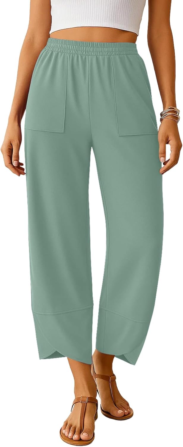 NILOUFO Womens Baggy Wide Leg Pants Casual Elastic High Waisted Palazzo Harem Trousers with Pockets Lounge Loose Comfy Pants - Image 3