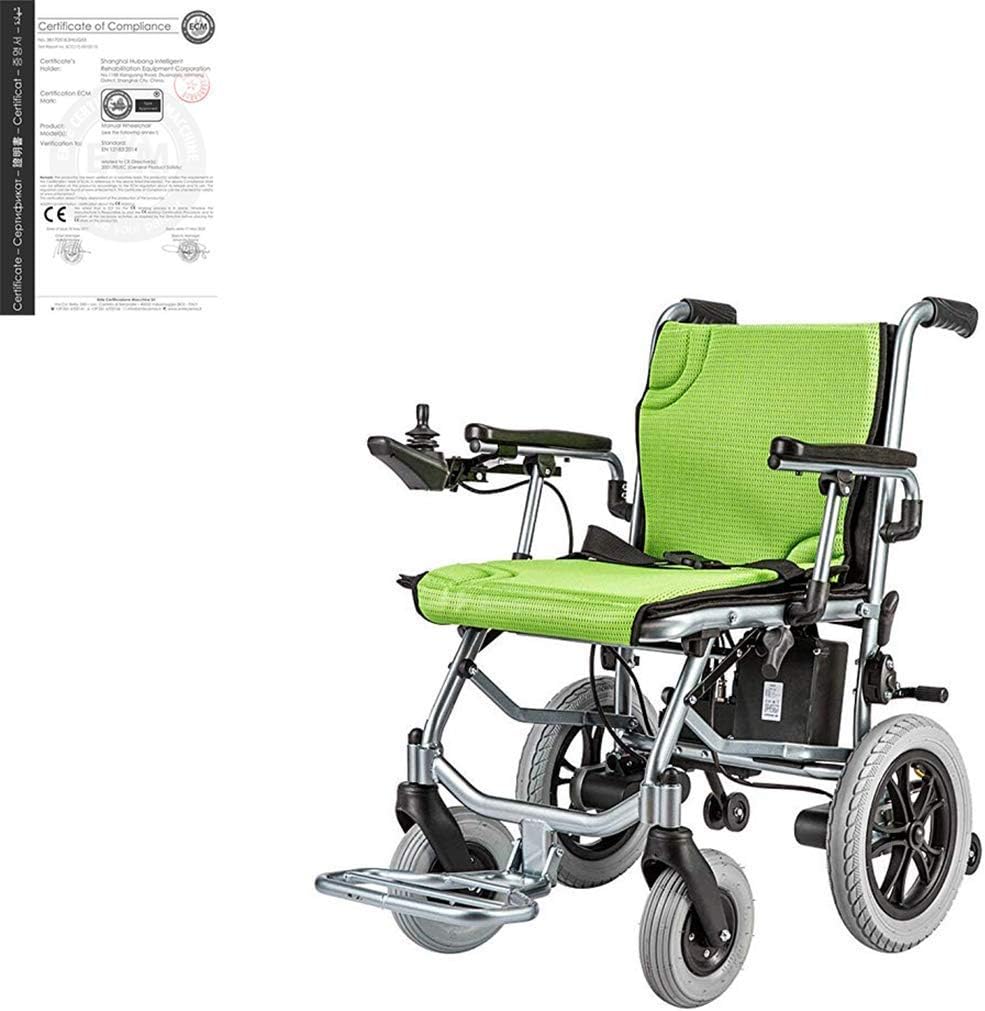 LLPDD Lightweight Wheelchair, Electric Wheelchair Open/Quick Folding Lightest Most Compact Power Chair Drive with Electric Power Or Manual Wheelchair 12 Miles Range Green