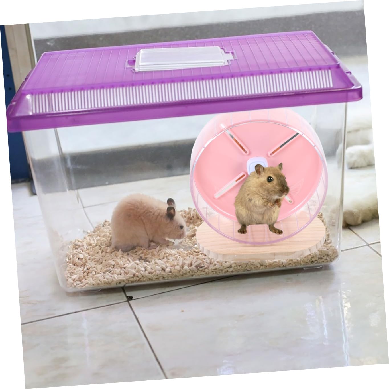 Rueda Silenciosa para Hámster de 20cm Soporte Rosa | Abs y Madera, 1 Juego, Base Estable y Tamaño Compacto, para Hamster y Ardilla