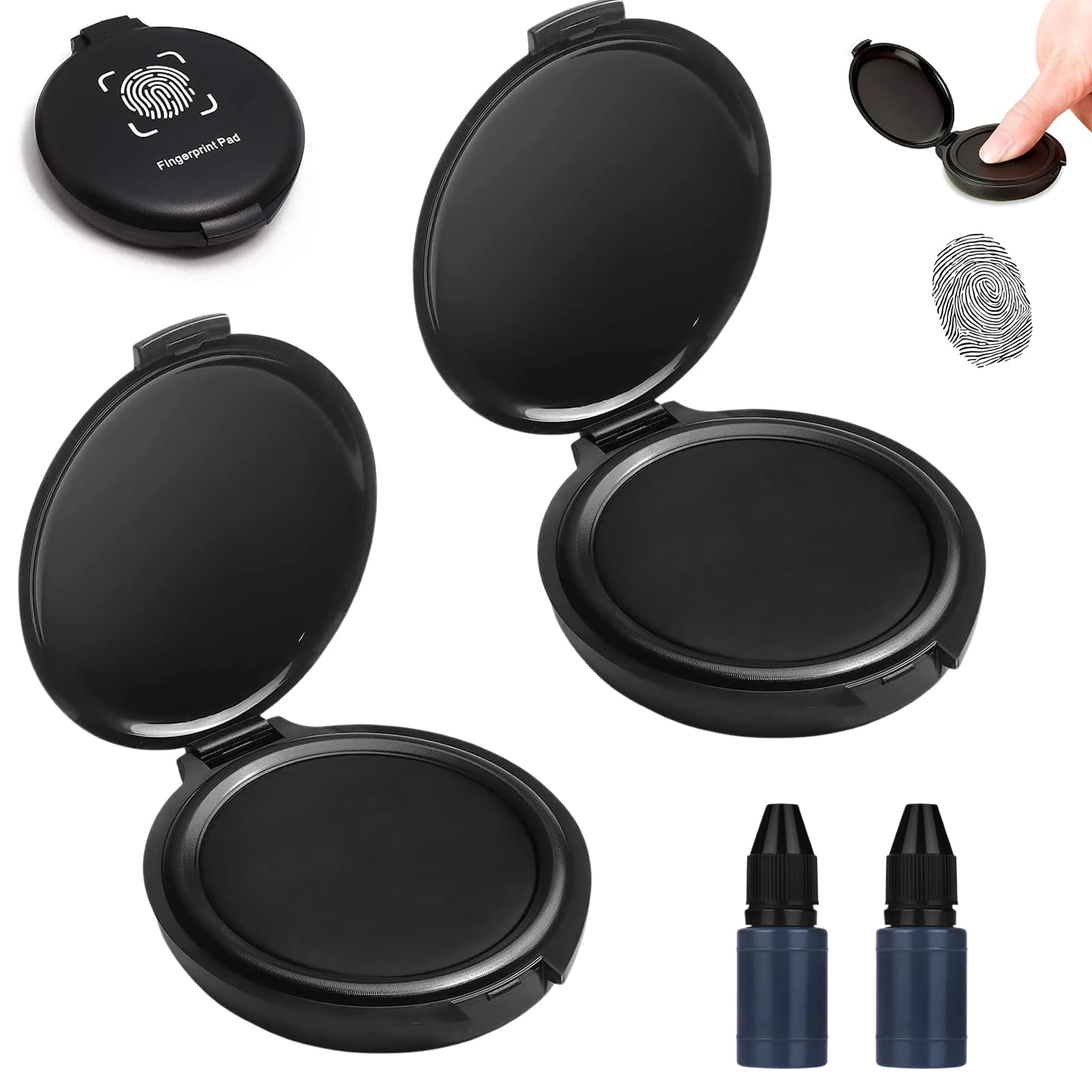 Portable Finger Print Ink Pads Kit with Photosensitive Fingerprint Ink, Fast Drying & Smudge Stamp Pad for ID Verification, Office Contracts, Legal Documents & Home Use