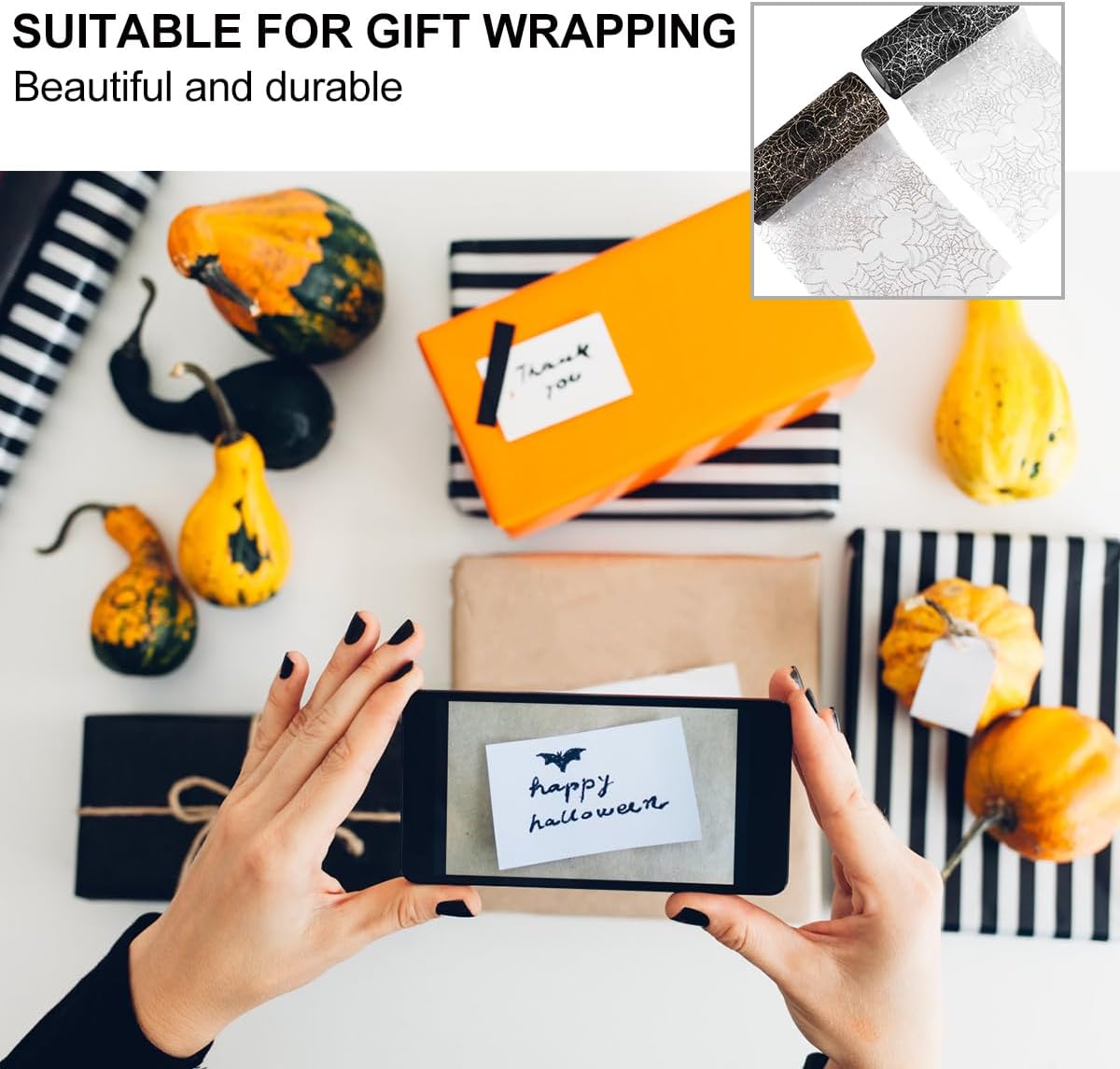 FAVOMOTO ハロウィン 蜘蛛の巣糸 リボン ハンドデコ グリッターリボン ブラックチュールリボン ハロウィン スパイダーウェブ