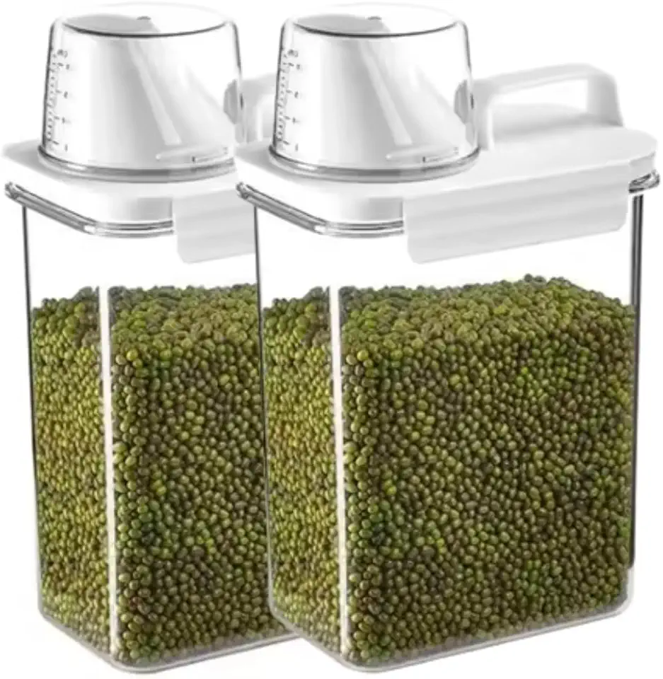 Pote Hermético Kit 2 Unidades 1800ml com Dosador e Copo Medidor, Dispenser Transparente com Vedação Anti Vazamento, Organizador para Grãos, Sabão em Pó e Mantimentos Cozinha e Lavanderia