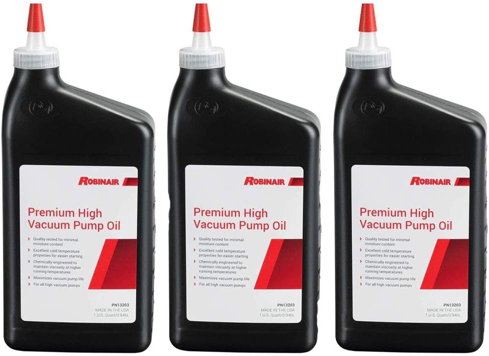 RobinairPremium High Viscosity Low Moisture Vacuum Pump Oil, Quart (3 Pack)