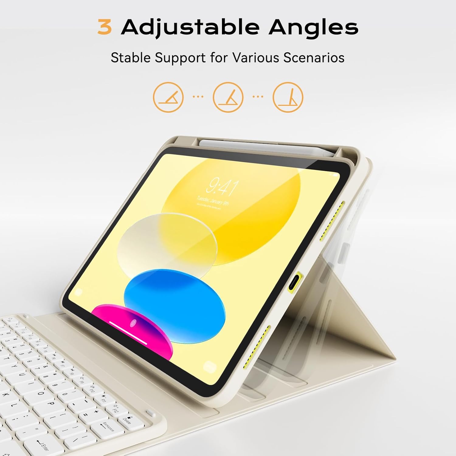 aoub Compatible for iPad A16 Case with Keyboard 11th /10th Generation 2025/2022, Multi-Touch Trackpad, 7 Color Backlit, Detachable Bluetooth Keyboard for iPad 11th/10th Gen 11 inch/ 10.9 inch, White