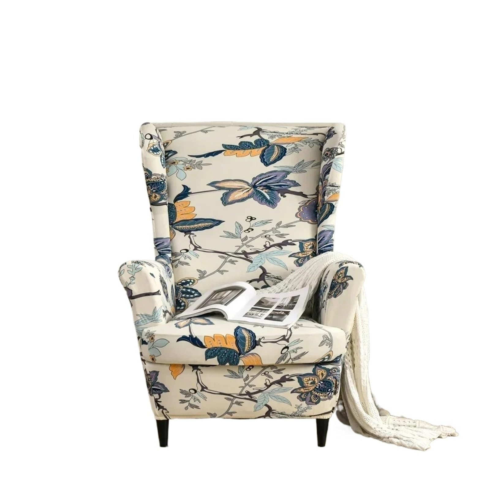 GCYEIDMA Wing Chair Slipcover Flower Wing Chair Cover Stretch Armchair Covers Removable Relax Sofa Slipcovers(Style-20)