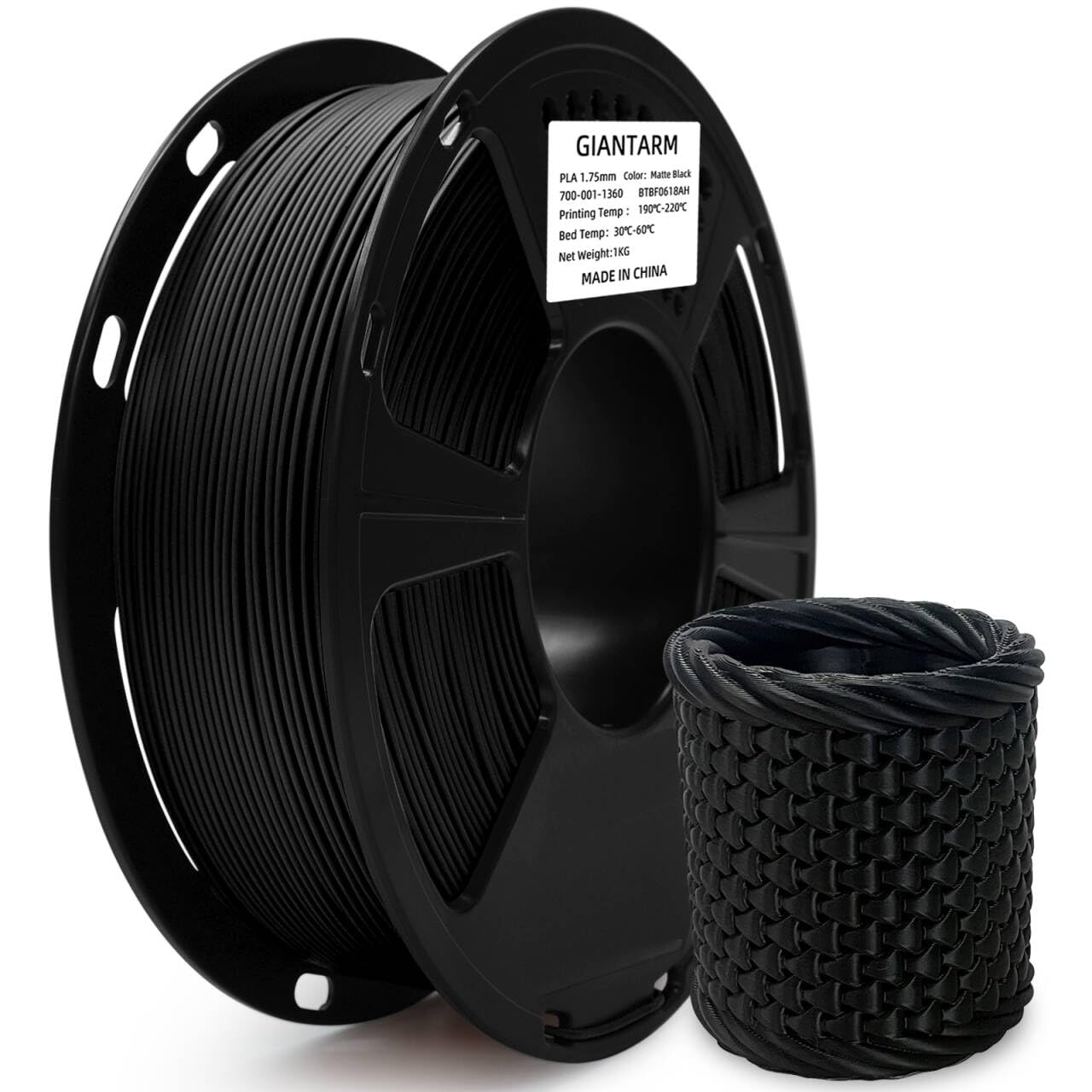 GIANTARM 3D Printer Filament, Black Pla Filament, 1Kg(2.2lbs) Spool, 1.75mm Dimension Accuracy +/- 0.03mm, 3D Printing Filament, Dark Black