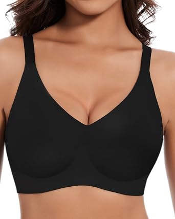 MOEOZLLO Womens Seamless Bras No Underwire Push Up V Neck Wireless Bralettes with Soft Support Full Coverage Floral Bra