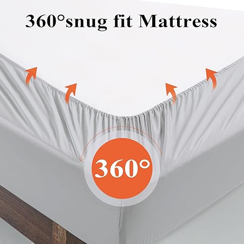 Miniatura 5 de Fitted Sheet 1 Pack King Size Only Viscose Derived from Bamboo,400 Thread Count,8-16" Deep Pocket,Bottom Sheet Colorfast Soft & Silky & Breathable(1