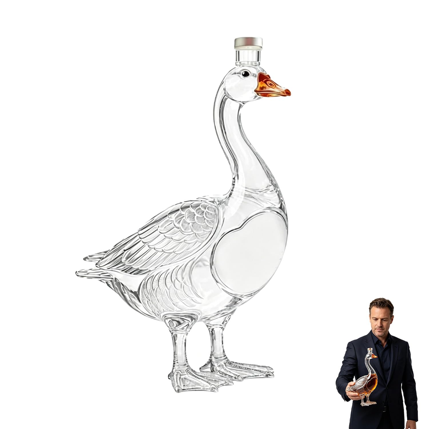 Grey Goose Glass Bottle 3D Sculpted Goose Shaped Glass Container Liquor Decanter for Whiskey Vodka Wine Novelty Home Bar Display Ornament Grey Goose Gift for Drink Lovers (350ml)