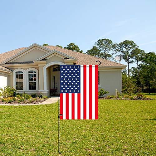 Hoosun Garden Flag Stand Holder Pole Easy To Install Strong Sturdy Wrought Iron Fits 12.5" X 18" Mini Flag With 1 Tiger Clip Curved Hook With S Type (1) #TOP1