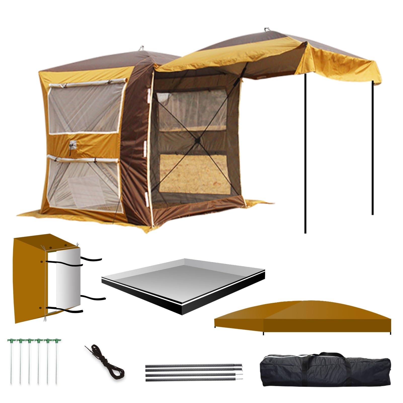 Heckzelt für 3-4 Personen, Freistehend, Eingenähter Zeltboden, Große Fenster, Wasserfest, für Auto, Bus, Minivan, Heckzelt Auto(Yellow,Medium)