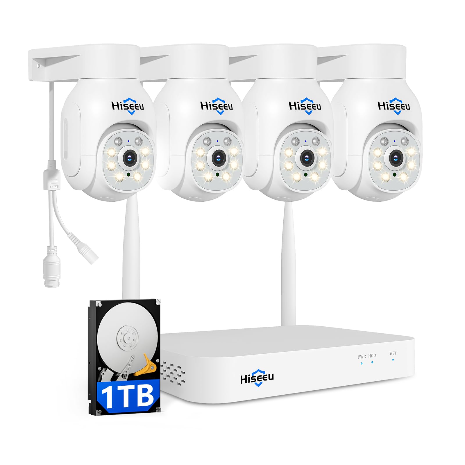[5MP+PTZ] Hiseeu Überwachungskamera Set Aussen WLAN mit 10CH Wireless NVR,4 Pcs 5MP PTZ WiFi Kameras mit 2-Wege Audio,Farbe Nachtsicht,Fernanzeige,App&Mail Alarm,1TB HDD Inklusive