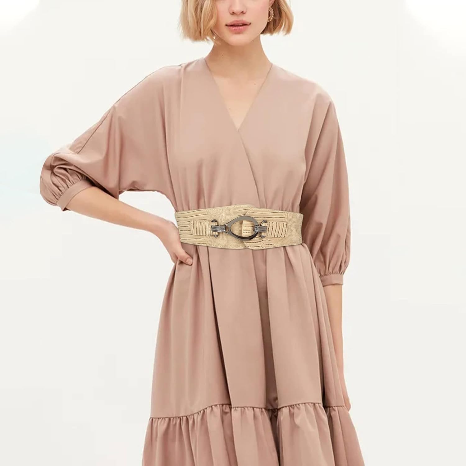 女性のファッション ワイド ウエスト バックル Khaki Size ベルト 44 One Color ベルト弾性ストレッチ インター ロック