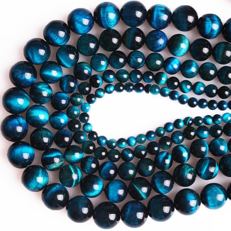 Cuentas de Piedra de Ojo de Tigre Natural de 4-18 mm, Cuentas Sueltas de Cristal Azul Redondo con Agujeros para Hacer Pulseras, Collares y Joyas