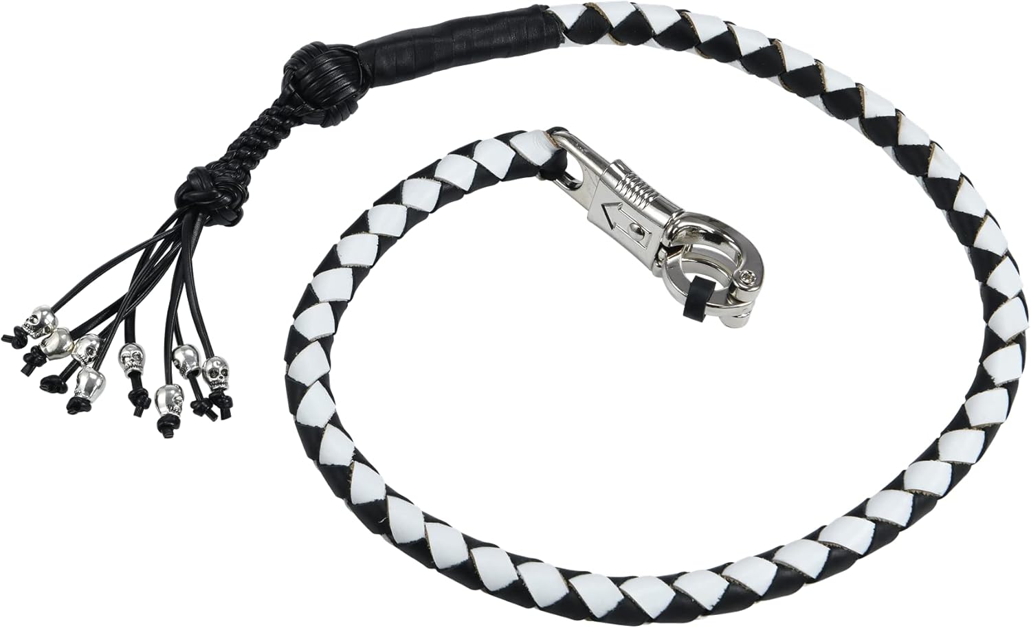 36" Motorcycle Handlebar Get Back Real Leather Biker Whip with Skull Emblems 9 Colors (Black)