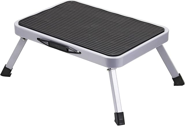 Taylor & Brown Folding Step Stool Portable Lightweight Steel Step Ladder with Non Skid Rubber Platform One Step Easy to Store Foldable Design Ideal for Home/Kitchen/Garage/Caravan (Grey)