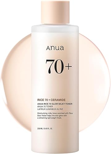 ANUA Rice 70 Glow Milky Toner, para piel de vidrio, agua de arroz, niacinamida, ceramidas, pantenol, sin fragancia, no comedogénico, seguro para el