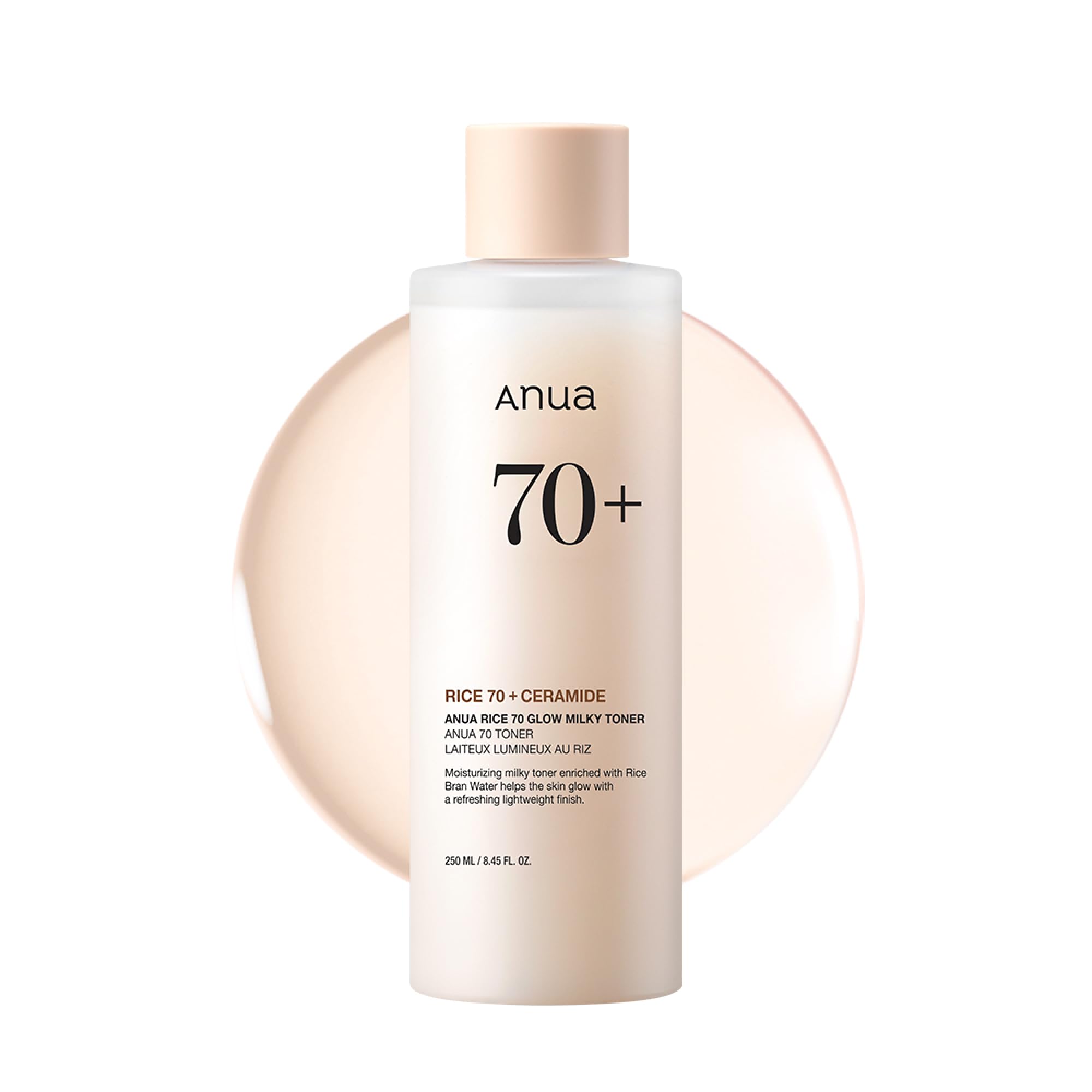 Anua Rice 70 Glow Milky Toner, Glass & Dewy Skin, Hydrating & Barrier Care, Rice Water, Niacinamide, Ceramides, All Skin Types, Fragrance-Free, Non Comedogenic, Korean Skincare, 8.45 fl.oz. - 1