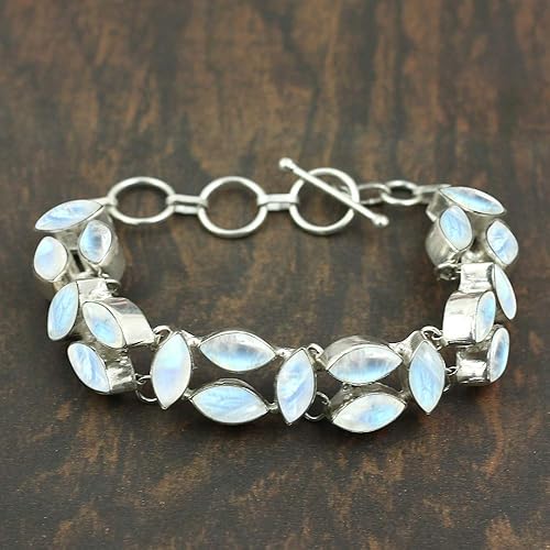 Miniatura 3 de Marquise Shape Natural Gemstones 925 Silver Overlay Handmade Link Bracelet - Birthstone Bohemian Vintage Style Jewelry Statement Adjustable Bracelet