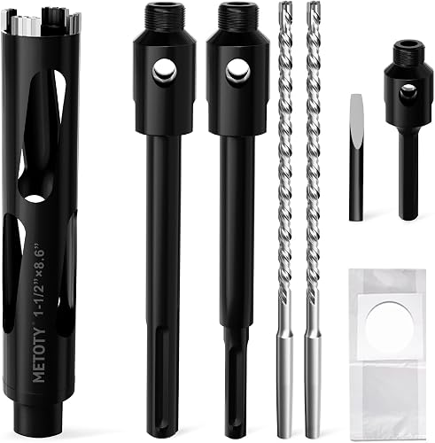 Diamond Core Drill Bit 1-1/2"(38mm) with Pilot Bit & Adapters (SDS Plus & Hex) – Upgraded Welded Segments, 8.6" Depth – for Concrete, Solid Brick, Hollow Brick, Masonry & More