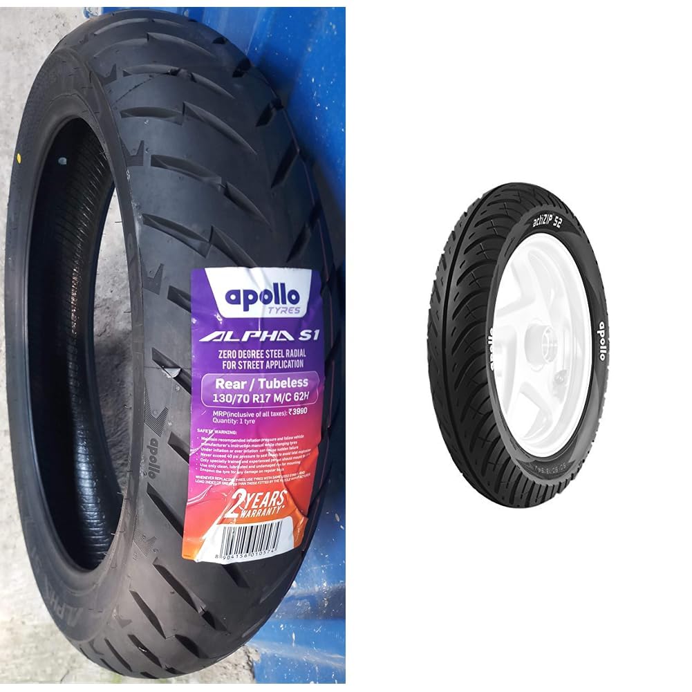 Apollo tyres Alpha S1 130/70% R17 62H Steel Belted Radial Tubeless Rear Tyre & Apollo tyres Tubeless Bike Tyre 90/90-17 Actizip F2 Tl-D (47 X 47 X 9 Cm, Black)-image-2