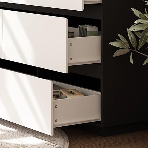 Miniatura 6 de Homsee Cómoda de almacenamiento moderna con 7 cajones, asas de patchwork y patas de metal, cómoda de madera para dormitorio, sala de estar y