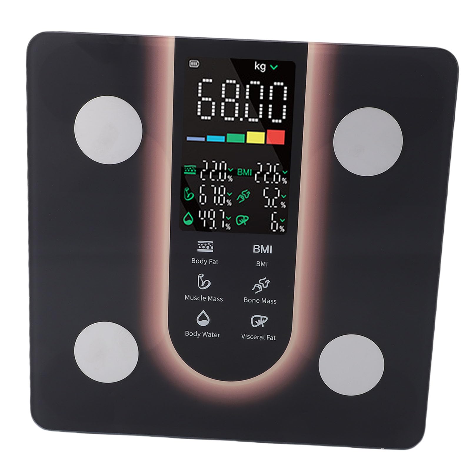 Pongnas Präzise Digitale Smart-Health-Waage, LED-Anzeige, Synchronisierungs-App für den Heimgebrauch (BLACK)