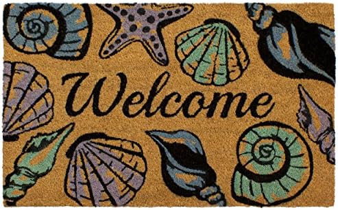 Storm Stopper - Doormat Welcome Seashell All Weather Heavy Duty Mat 100% Natural Coir Face Non-Slip Outdoor Home Décor Absorbent, Fade Resistant & Pet Friendly, 18" x 28"